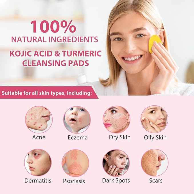 Turmeric Cleansing Pads 2 Pack,Kojic Acid and Turmeric Cleansing Pads for Face and Body Remove Excess Keratin 80 PCS