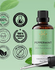 Peppermint Oil | 100% Pure and Undiluted | Therapeutic Grade Aromatherapy Essential Oil Peppermint | for Hair Skin & Diffuser | 3.38 fl. Oz