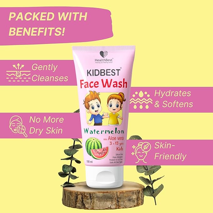 Kids Multivitamin Face Wash - Natural, Non-Toxic 100ml, Organic Watermelon for Normal, Gentle Sensitive & Dry Skin Types - Tear, Paraben, SLS Free, Pack of 1