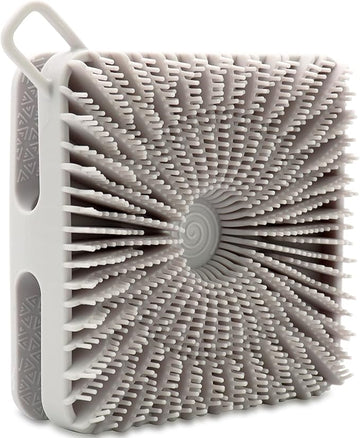 Silicone Body Scrubber, Silicone Loofah Double-Sided Body Brush,Silicone Shower Scrubber and Scalp Massager Shampoo Brush for Sensitive Kids Women Men All Kinds of Skin (Cool Gray)
