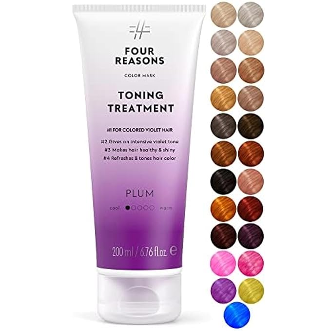Four Reasons Color Mask - Plum - (27 Colors) Toning Treatment, Color Depositing Conditioner, Tone & Enhance Color-Treated Hair - Semi Permanent Hair Dye, Vegan and Cruelty-Free, 6.76 fl oz