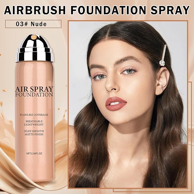 Magic Minerals Airbrush Foundation Full Coverage Foundation for Smooth Nude Finish,Moisturizing Airbrush Flawless Setting Spray Waterproof with Brush and 2 Powder Puffs (05 Nude)