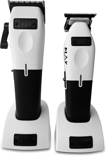 TPOB Play Barber Hair Clippers & Trimmer for Men 7500 RPM with Rubber Grips (White 2 Set)