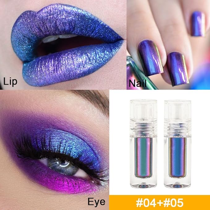 Duochrome MultiChrome Chameleon Liquid Metallic Eyeshadow 3 Pcs Set, Deep Purple Blue High-Impact Multi-Dimensional Finish, Silky Smooth and High Pigment Holographic Glitter Eyeshadow Makeup (Set03)