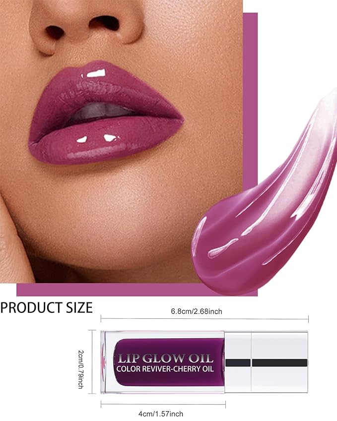 Glow Reviver Lip Oil Moisturizing Lip Gloss for Dry Lips, Clear Lip Oil with Plumping, Hydrating Effects, Women's Makeup Gift (#006 Berry)