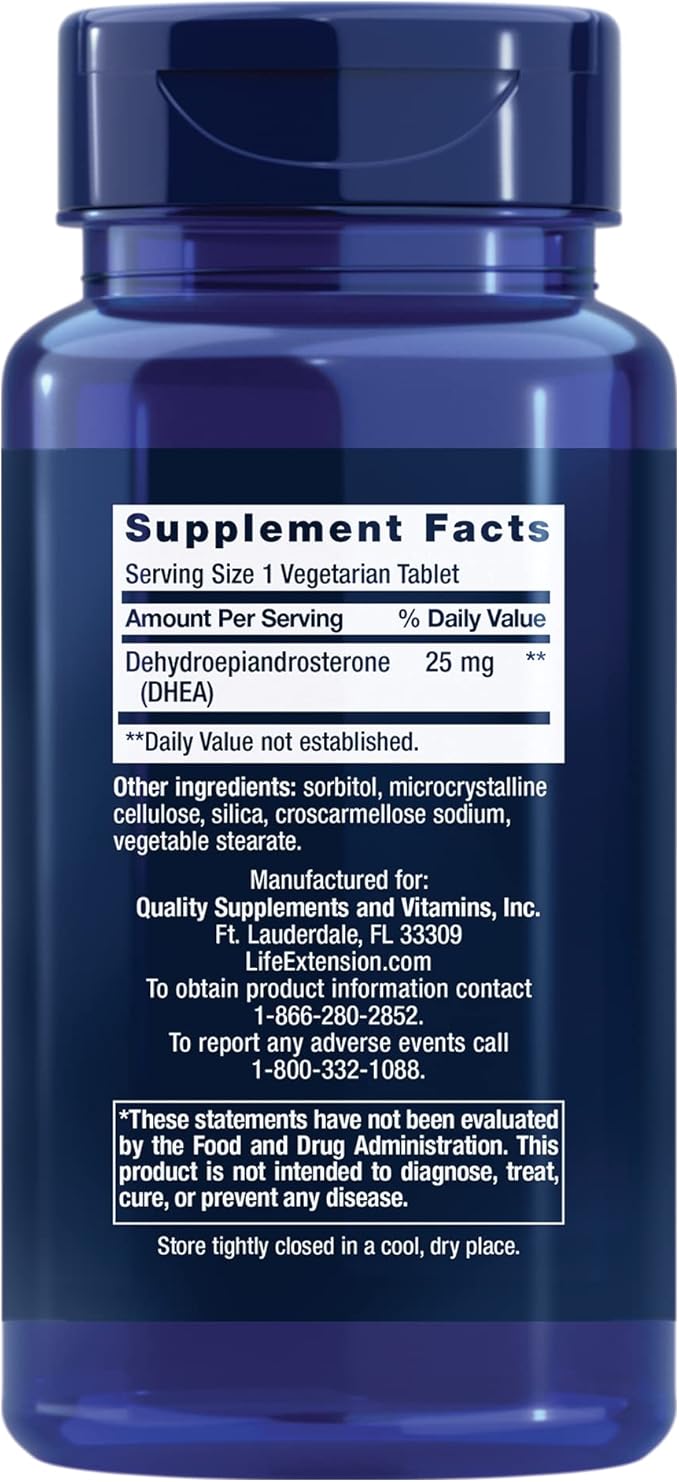 Life Extension DHEA 25 mg – For Hormone Balance, Immune Support, Sexual Health and Anti-Aging - Supports Memory & Mood - Non-GMO, Gluten-Free, Vegetarian - 100 Dissolve-In-Mouth Tablets