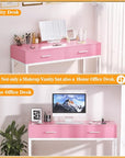 Cyclysio Vanity Desk with Mirror and Lights, 36'' Makeup Vanity Desk with Power Outlet, Small Vanities Set Dressing Table with Drawers for Bedroom, Pink