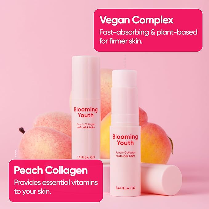 BANILA CO Blooming Youth Multi-balm Stick | All-in-one Hydrating Lip, Face and Neck Cream | Daily Moisturizer Make up Base | Made with Peach Collagen & Hyaluronic Acid (10.5g / 0.37oz)