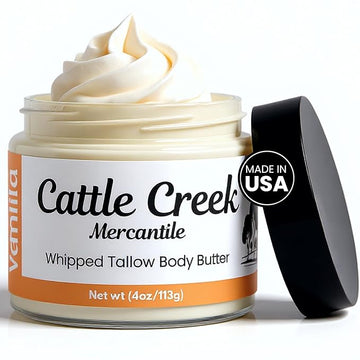 Cattle Creek Whipped Beef Tallow for Skin & Face – Deeply Moisturizing Tallow Balm – Organic Grass-Fed Skincare – Nourishes Dry, Sensitive Skin– Non-Comedogenic, Fast-Absorbing (4oz, Vanilla)