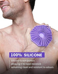 iTokGoK® Premium Silver-Infused Dual-Sided Design 2-in-1 Silicone Body Scrubber for Shower,Body Brush Buffer Scrubber for Men and Women for All Skin, Ergonomic No-Slip Handle, Easy to Clean - (Purple)
