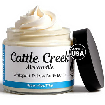 Cattle Creek Whipped Beef Tallow for Skin & Face – Deeply Moisturizing Tallow Balm – Organic Grass-Fed Skincare – Nourishes Dry, Sensitive Skin– Non-Comedogenic, Fast-Absorbing (4oz, Unscented)