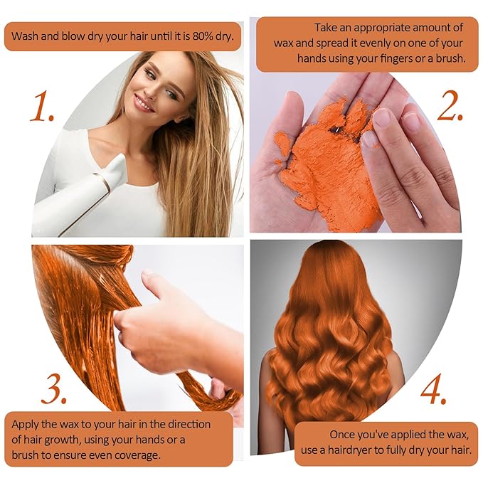 Orange Temporary Hair Color Wax, Instant Natural Hairstyle Cream Dye, Washable Styling Pomadesfor Men Girls Women Youth, Disposable Coloring Mud for Party Cosplay DIY Halloween