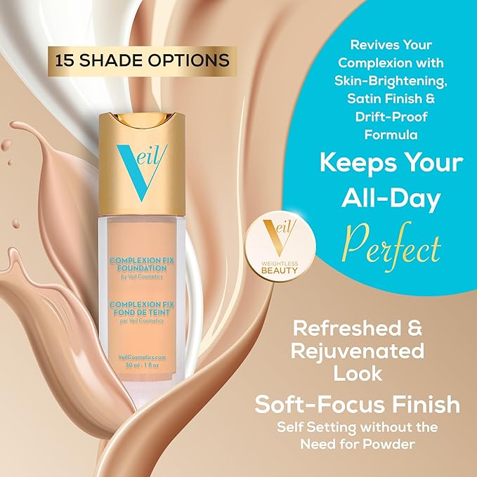 Veil Cosmetics Complexion Fix Liquid Foundation – Buildable Light Gold) 2G