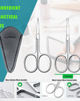 Facial Hair Small Grooming Scissors For Men Women - Eyebrow, Nose Hair, Mustache, Beard, Eyelashes, Ear Trimming Kit - Curved and Rounded Safety Tip Clippers For Hair Cutting 2PCS With Cover Sliver