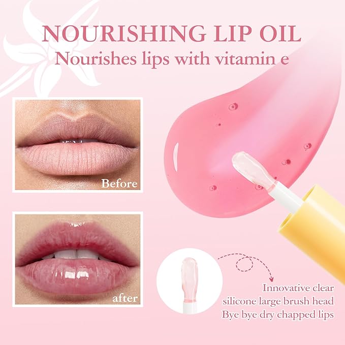 Hydrating Lip Oil，4PCS Fruit Transparent Lip Gloss Set，Big Brush Shiny Transparent Korean Lip Gloss Plumping，Non-sticky Tinted Toot Lip Balm for Lip Care，Repairing Primer Lip Oil Care Product