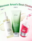 Anua 3-Step Glass Skin Beginner Set, Double Cleansing with Facial Serum, Oil Cleanser & Face Wash with Heartleaf, Daily Routine with Niacinamide, Korean Skincare Set