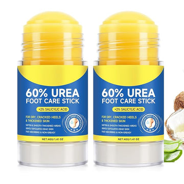 60% Urea with 2% Salicylic Acid Urea Foot Care Stick, Foot Cream Moisturizer for Dry Cracked Feet, Knees, Elbows, Hands, Moisturizes and Hydrates, Callus Remover & Skin Softener 1.41oz (2PC, 40G)
