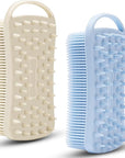 2 PC Silicone Body Scrubber, 2 in 1 Exfoliating Shower Bath Scrubber, Soft Silicone Loofah for Sensitive Skin, Shower Hair Scalp Massager, Easy to Clean, Lather Well (Grey&Blue)