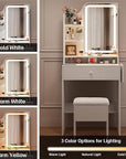 Haewon Small Vanity Desk with LED Mirror and Charging Station, Makeup Vanity Set with Storage Chair, White Compact Dressing Table with Fold-up Panel, Drawer and Shelves for Bedroom