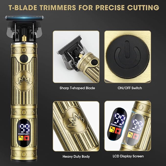 Professional Hair Clippers for Men, Cordless Beard Trimmer, Nose & Ear Hair Trimmer, Electric Shavers Barber Kit with LED Display, Hair Cutting Kit with Case, for Barber, Mens Gift