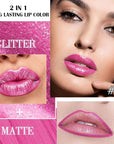 evpct Hot Pink Metallic Glitter Lip Liner and Lipstick Combo Lip Gloss Stain Set Makeup for Women Long Lasting Waterproof 24, Rose Pink Frosted Metallic Shimmer Glossy iridescent Liquid Lipstick 07