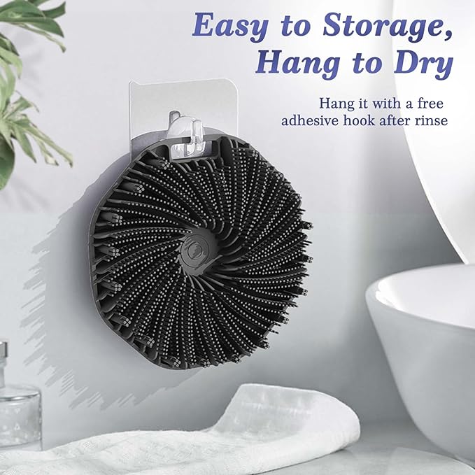 ManmiHealth 2 PCS Silicone Body Scrubber Shower Brush, Upgrade Super-Exfoliating Shower Scrubber with Non-Slip Hand Strap, Silicone Body Buffer for Use in Shower with a Free Hook (Black*2)