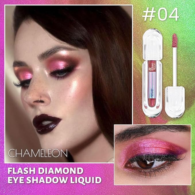 AMY'S DIARY Duochrome MultiChrome Chameleon Liquid Metallic Eyeshadow, High-Impact Multi-Dimensional Finish,Pink Red Silky Smooth and High Pigment Holographic Glitter Eyeshadow Makeup (04#)