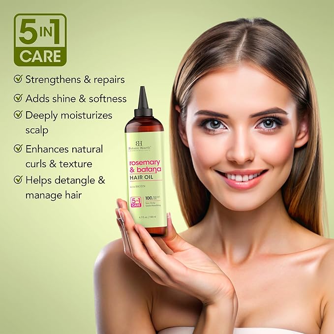 Botanic Hearth 100% Pure Rosemary Batana Oil For Hair Growth | Infused with Biotin, Jojoba, Castor Oil | Hair Oil Repairs Dry Damaged Hair, Strengthening, Healthier - Hair Tonic, 2 fl oz, 2pack