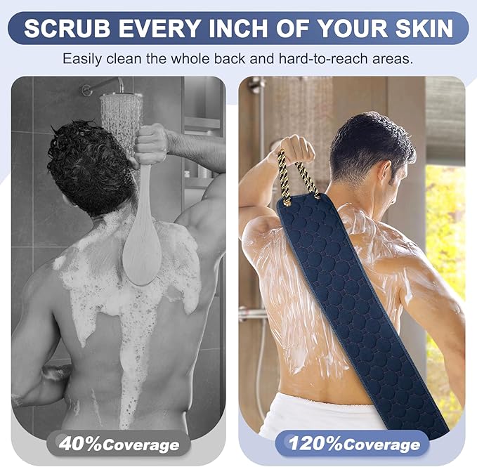 Exfoliating Back Scrubber with Handles, 39 Inch Double-Sided Back Exfoliator Body Scrub Towel, Exfoliating Washcloth Bath Tool for Use in Shower, Back Washer to Deep Clean Your Skin for Men & Women