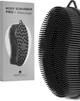 MainBasics Silicone Body Scrubber – Dual-Sided Shower Scrubber with Massage Nodes, Silicone Loofah Alternative for Deep Clean (Black, Massage)