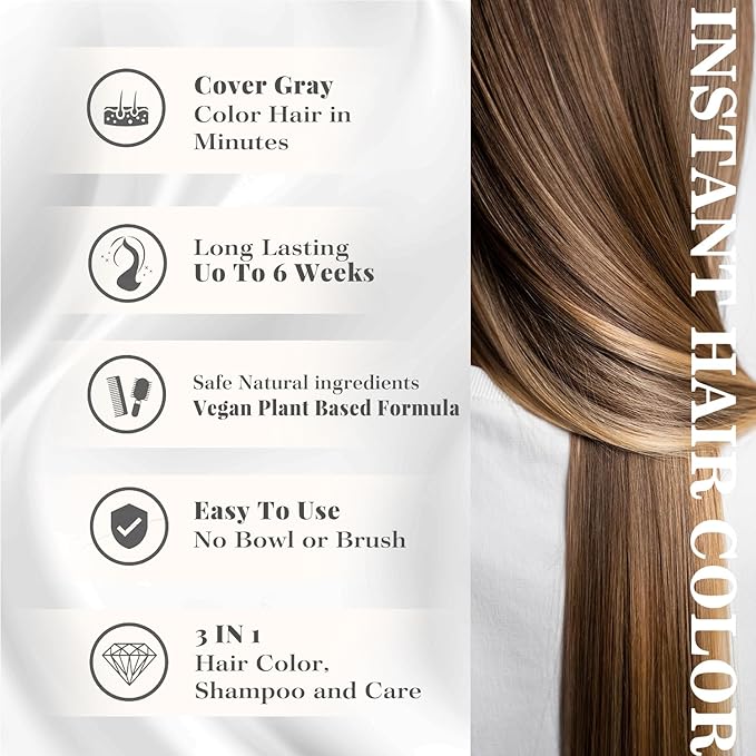 Natural Color Hair Dye Shampoo 3 IN 1, Instant Hair Coloring, Gray Coverage for Men & Women, Beard Dye Vegan Ammonia Free & Paraben-Free, Champú Para Canas Mujer & Hombre (GOLDEN BROWN)