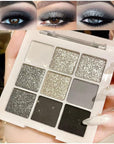 evpct 9 Colors Silver Gray Glitter Eyeshadow Palette, Black Smokey Grey and Silver White Sparkle Glitter Shimmer Shiny Eye Shadow Palette Makeup for older Women, High Pigment Eyeshadow Sombra de ojos