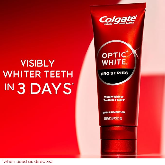 Colgate Optic White Pro Series Stain Prevention Hydrogen Peroxide Toothpaste, Teeth Whitening Toothpaste, Effectively Removes Tea, Coffee, and Wine Stains, Enamel-Safe for Daily Use, 3 Pack, 3.0 oz