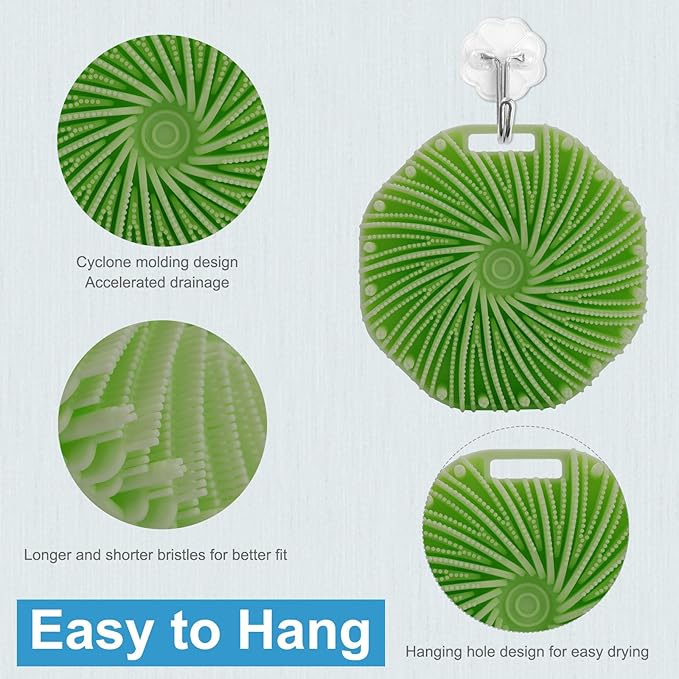 Silicone Body Scrubber, Exfoliating Shower Scrubber, Non-Slip Handle for Easy Cleaning, Travel Friendly (Green)
