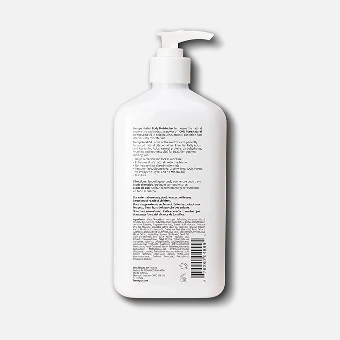 Hempz Body Lotion Moisturizer - White Gardenia & Coconut Palm - Daily Moisturizing Cream, Shea Butter, Coconut Oil - Skin Care Products, All Natural Hemp Seed Oil - 17 Fl Oz