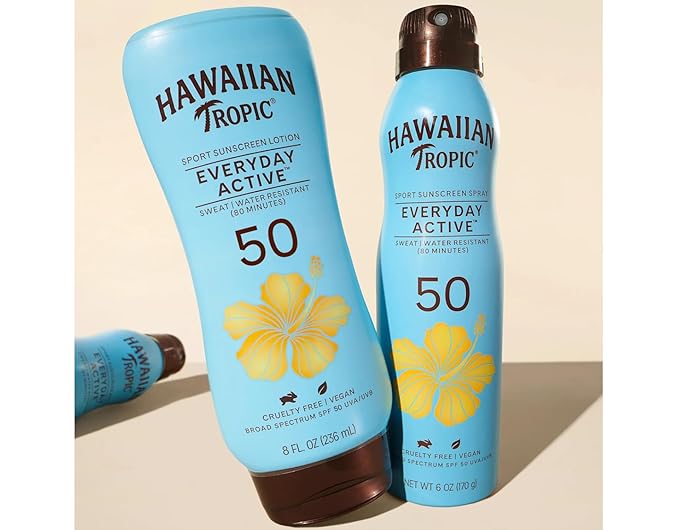 Hawaiian Tropic Everyday Active Sunscreen Lotion SPF 50, Water-Resistant, Broad Spectrum UVA/UVB Protection, 8 fl oz (Pack of 2)