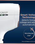 Conair Hair Dryer, Worldwide Travel Hair Dryer with Smart Voltage Technology and Folding Handle, Includes Concentrator