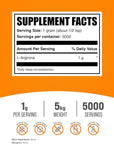 BulkSupplements.com L-Arginine Powder - Arginine 1000mg, Arginine Supplement - Nitric Oxide Supplement, Unflavored & Gluten Free, 1000mg per Serving, 5kg (11 lbs) (Pack of 5)