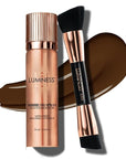 LUMINESS Silk Airbrush Spray Foundation & Buffing Brush Kit – Full Coverage Foundation & Dual-Sided Buffing Brush - Buildable Coverage, Anti-Aging Formula Hydrates & Moisturizes (Shade - Deep Rich)