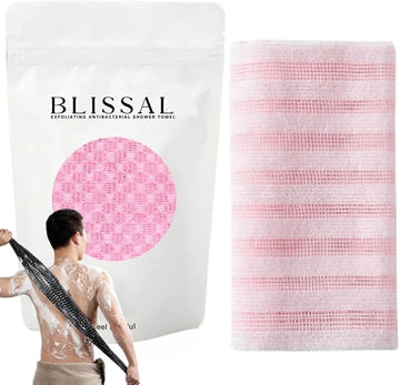 Blissal Exfoliating Shower Towel - Long Washcloth Back Body Scrubber for Men & Women (Pink)