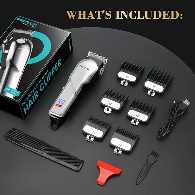 PRITECH Barber Hair Clippers for Men, Professional Barber Clippers and Trimmer Set, Mens Cordless Hair Clippers for Barbers Haircut Kit
