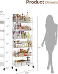 6 Tier Slim Rolling Storage Cart with Wheels, Metal Mobile Shelving Unit Organizer Utility Cart for Office Bathroom Kitchen Laundry Room Narrow Places (White 10 Inches)