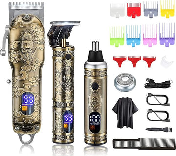Suttik Hair Clippers for Men Nose and Beard Trimmer Set of 3, Professional Cordless Barber Clippers for Hair Cutting Grooming Kit, Rechargeable, LCD Display