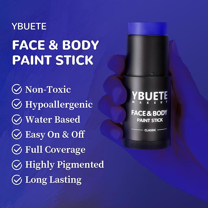 Blue Face Body Painting Stick, Professional Full-coverage Cream Blue Face Paint for Halloween SFX Cosplay Makeup, Washable Eye Body Stick for Adult Carnival & Costume Party