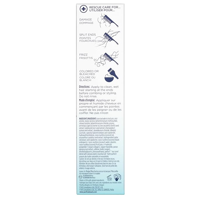 PACIFICA Beauty, Coco Bond Damage Care Leave-In Repair Mask Treatment, Dry & Damaged Hair from Bleach, Color, Chemical Services, Chlorine, & Heat, Coconut, Vegan