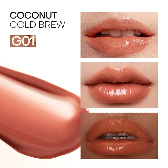 Mistine Lip Gloss Thai latte Long Lasting Lip Glaze Non-sticky Lip Tint Gloss with 1% Peptide Glossy Finish G01 Coconut Cold Brew 0.1oz 1 Count