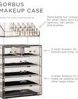 Sorbus Acrylic Makeup Organizer Set, 6-Drawer Vanity & Countertop Cosmetic Storage with Small & Wide Compartments, Black-Tint Makeup Storage for Brushes, Jewelry – Holiday Gift for Women & Teens
