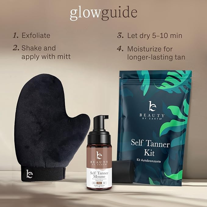 Self Tanner Tanning Mousse Kit - USA Made with Natural & Organic Ingredients, Self Tanner Mousse and Mitt, Tan Kit, Fake Tan Tanning Foam, Medium to Dark, Sunless Tanners Best Sellers