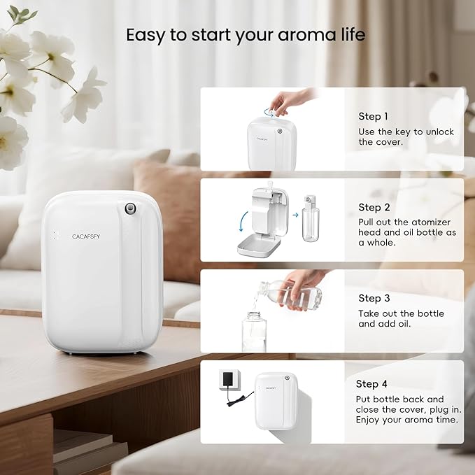 Waterless Essential Oil Diffuser,(Two 50ml Fragrances Included) 2000 Sq.Ft Coverage 400ml Capacity Hotel Scent Diffuser,Cold Air Tech, App & Button Control,Scent Diffusers for Home Large Room (White)