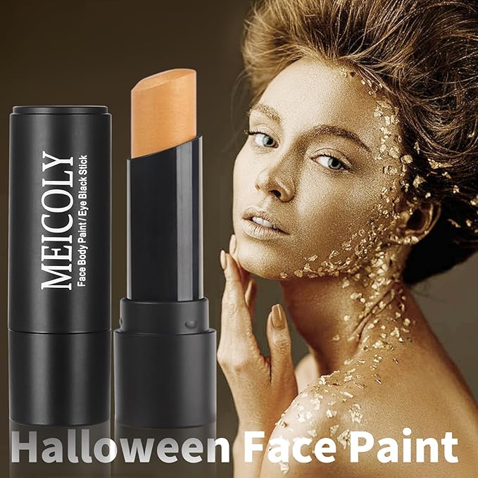MEICOLY Gold Face Body Paint Stick,Face Paint for Halloween SFX Cosplay Makeup, Gold Eye Black Stick for Baseball/Softball/Football/Lacrosse,Shimmer Lipstick